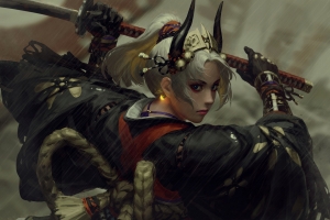少女 武士刀 4k动漫壁纸