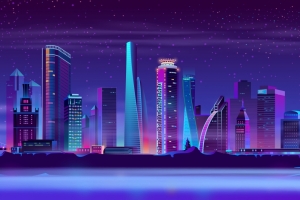 晚上 城市 艺术插画 4k壁纸