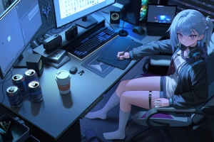画画的女孩 电脑 画板 4K动漫壁纸