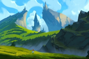 3840x2160 女孩 山脉 城堡 幻想 艺术壁纸 背景