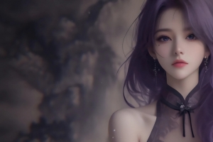 紫色长卷发古风古典美女3440x1440带鱼屏壁纸动漫