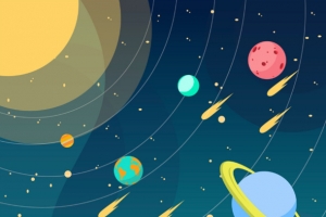 星空卡通 太空 宇航员   月亮