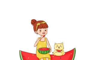 夏日,女孩,吃,西瓜