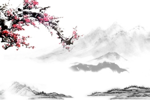 水墨梅花树枝山水元素