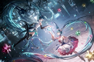初音未来 长发 空中 唯美 舞蹈 7K动漫壁纸