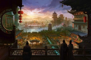 历史感城池红灯笼场景背景