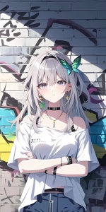 动漫少女 生气 涂鸦墙 4k手机壁纸竖屏