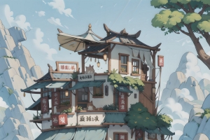 原创 可爱 卡通 房车 杂货店 yokai插图 日系 建筑 手机高清壁纸