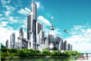城市大气建筑蓝天白云背景