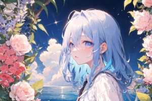女孩 海 花 动漫 4k壁纸 3840x2160