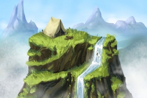 帐篷 岩石 瀑布 艺术 风景 4k壁纸 3840x2160