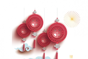 红色剪纸灯笼祥云矢量