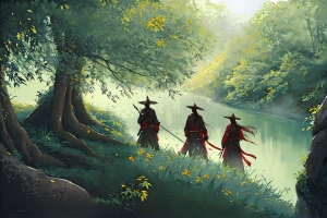 剑客 树 绿色 户外 风景 水墨 高清壁纸