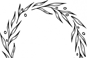 手绘卡通黑色线描叶子花环