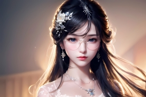 美女长发 头饰 眼镜 耳环 项链 4k动漫壁纸
