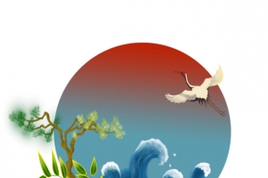 插画 国潮 仙鹤 圆形