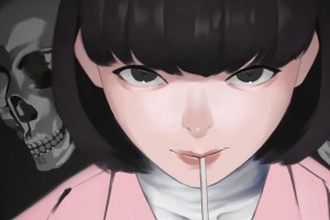 女孩 一瞥 鸡尾酒 管 动漫 艺术 4k壁纸 3840x2160