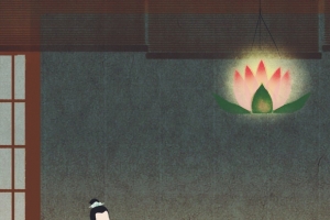 莲花灯悬挂夜晚安静