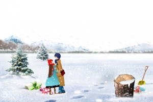 漫步在雪地上的情侣