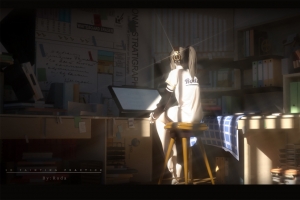 女孩 马尾辫 后背 背影 书房 4k动漫壁纸