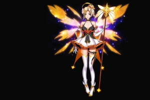 天使翅膀,魔法棒,女孩,大长腿,动漫美女4k壁纸