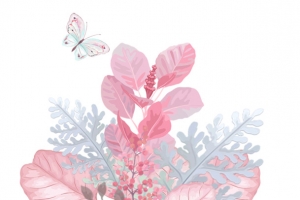 手绘淡雅叶子与花朵装饰