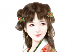 绿衣微笑女子古风立绘