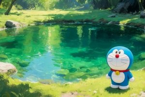哆啦A梦 水塘 森林 4K壁纸 3840x2400