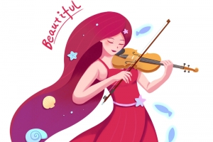 夏天音乐小提琴组合插画