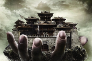 科幻手上城池古代背景素材
