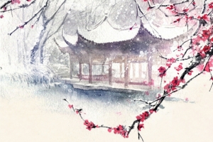 古风雪景水墨海报psd分层背景