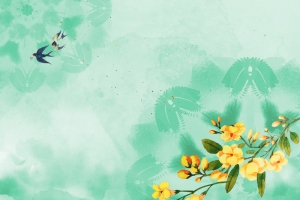 春天手绘花枝牧童放牛背景图