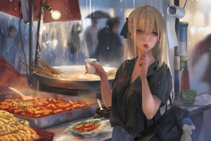 吃货女子 炒货 年糕 撸串 饮料 6k动漫壁纸