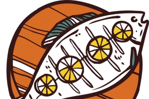 矢量图水彩烧烤的鱼