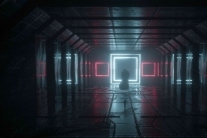 走廊 深色 霓虹灯 辉光 浅色 4k壁纸 3840x2160