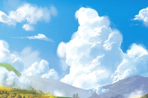 田野天空村庄插画