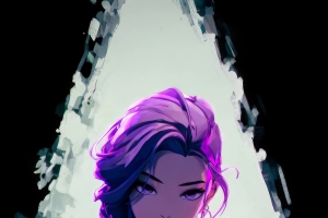 赛博朋克紫色辫子女孩4K手机高清壁纸2160x3840免费下载