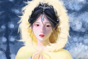 雪地 披风 公主 蓝裙 3440x1440带鱼屏壁纸