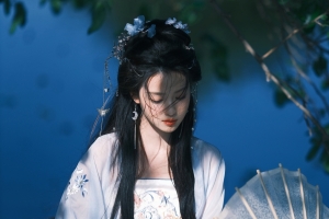 长发古风美女 白色古装 电脑壁纸