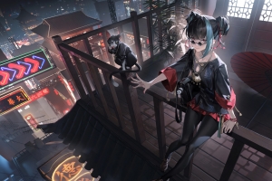 赛博风墨镜少女国漫赛博古风4K高清壁纸3840x2160免费下载