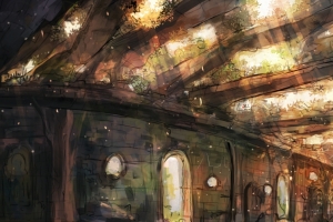 遗迹废墟 风景 女孩子 秋光 3440x1440动漫壁纸