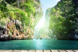 山谷溪涧木质地板海报背景