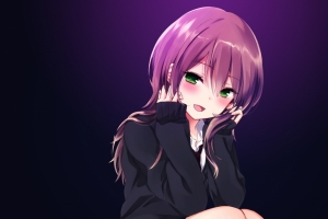 Blushy Smile 紫色头发可爱动漫女生4K壁纸
