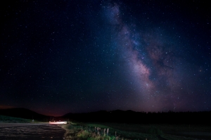 夜晚,星星,路,树,星空4k壁纸