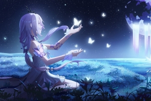 《崩坏：星穹铁道》遐蝶 星空月夜 蝴蝶 4K壁纸