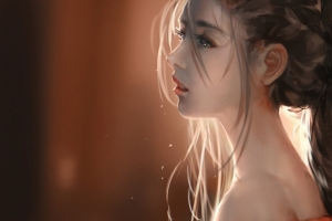 动漫美女 黑发 露肩 唯美3440x1440带鱼屏壁纸