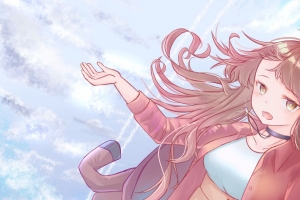 女孩 一瞥 天空 飞行 动漫 4k壁纸 3840x2160