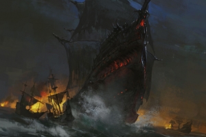 手绘烽火古代船舱高清卡通PNG透明背景设计素材免费下载