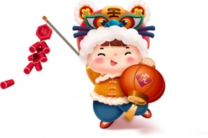 小孩鞭炮灯笼