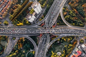 十字路口 道路 俯视图 交通 桥梁 上海 中国 4k壁纸 3840x2160